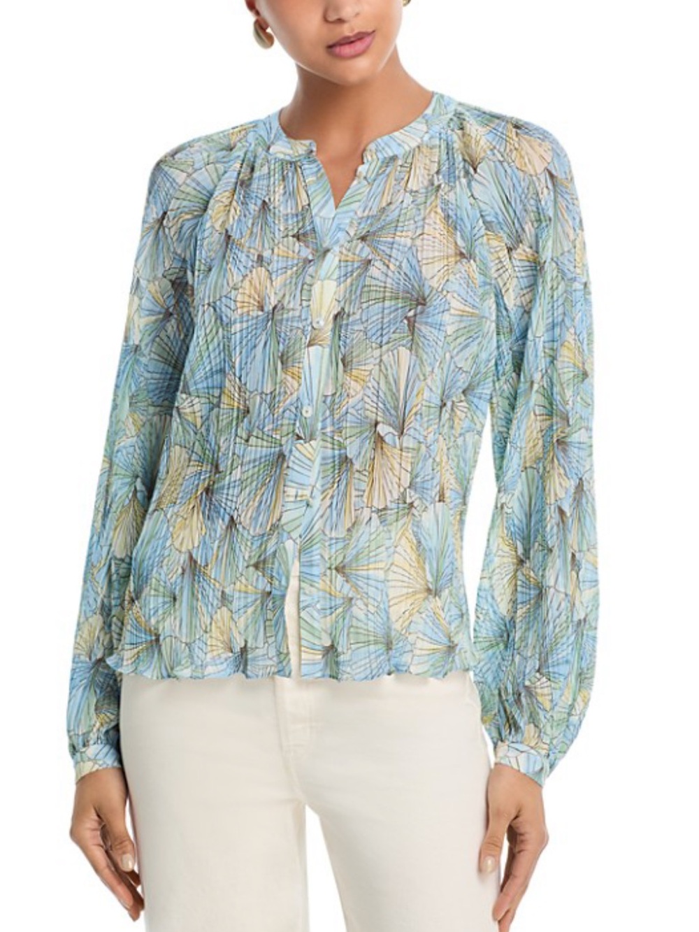 Veronica Beard Fennel Pleated Button-Down Top
